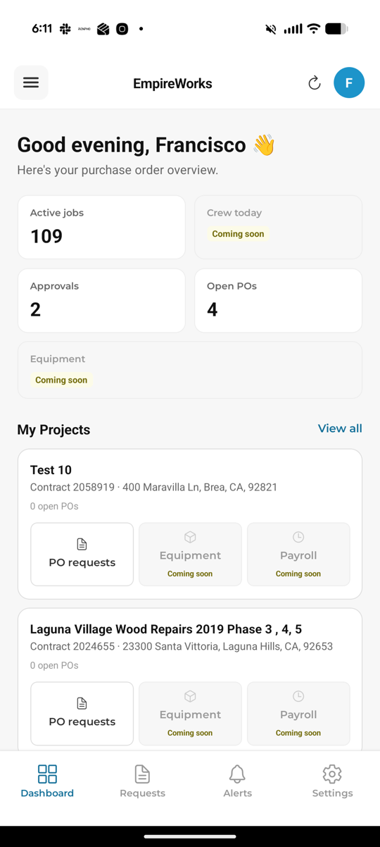 Purchase order overview in the current app